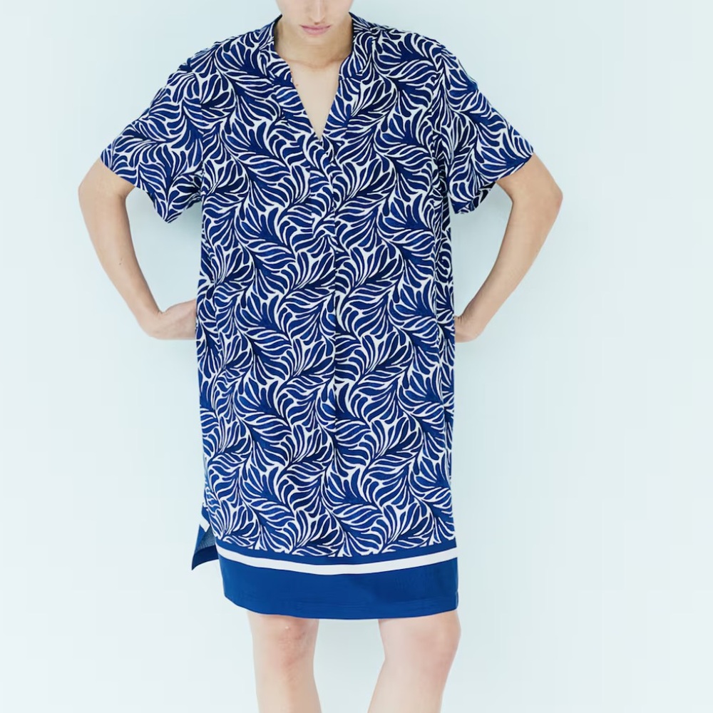 H&M Viscose Tunic Dress Dark Blue & White Size X-Small